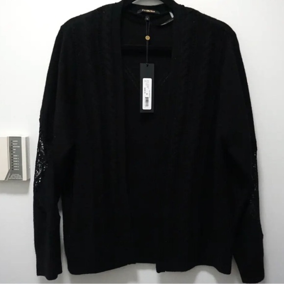 Kobi Halperin Joan Knit Cardigan Lace Sleeve Black Merino Wool Large NWT - Picture 10 of 10